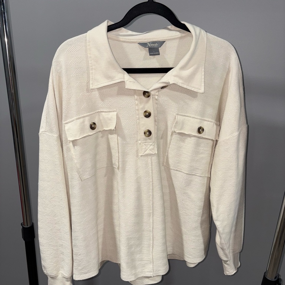 Natural Reflections Cream Button-Up Collared Shirt